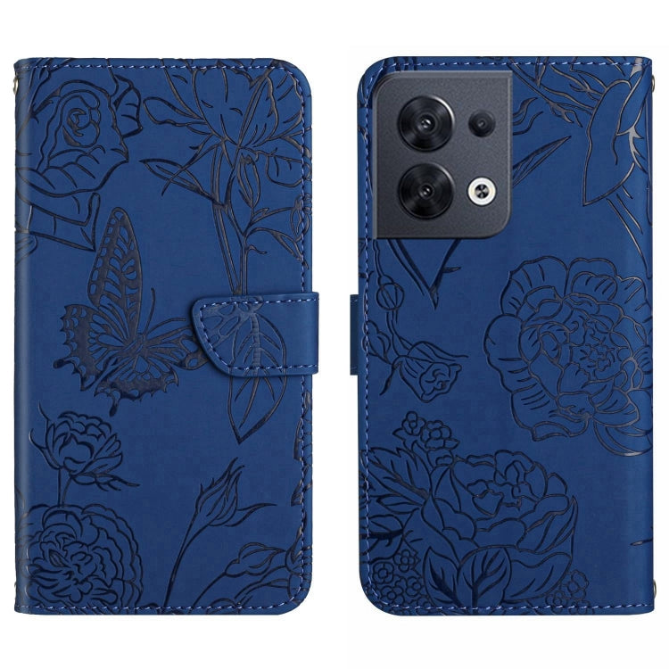 For OPPO Reno8 5G HT03 Skin Feel Butterfly Embossed Flip Leather Phone Case