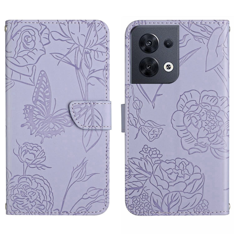 For OPPO Reno8 5G HT03 Skin Feel Butterfly Embossed Flip Leather Phone Case
