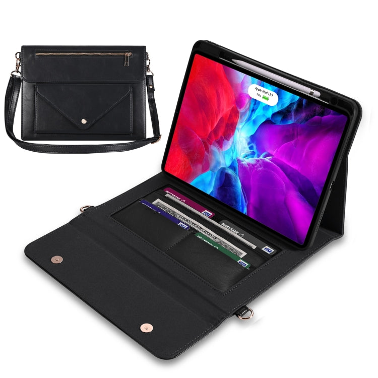3-fold Zipper Leather Tablet Case Crossbody Pocket Bag For iPad Pro 12.9 2018 / 2020 / 2021
