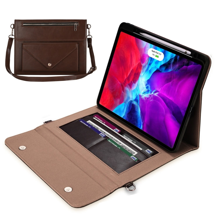 3-fold Zipper Leather Tablet Case Crossbody Pocket Bag For iPad Pro 12.9 2018 / 2020 / 2021
