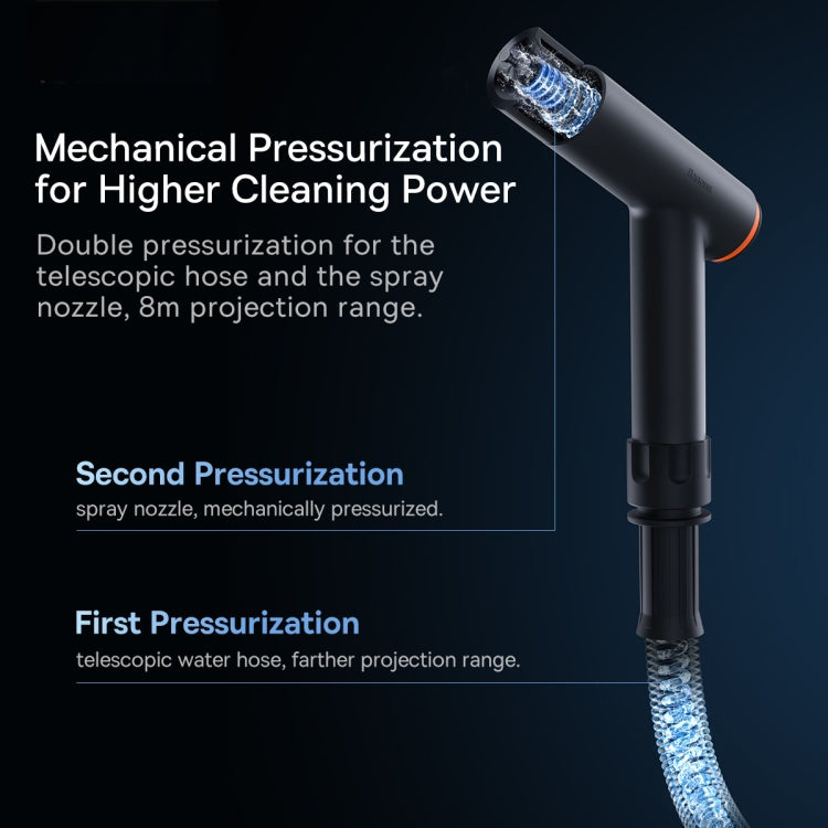 Baseus GF3 Car Wash Spray Nozzle with 7.5m Telescopic Water Pipe + Universal Joint(Dark Gray)