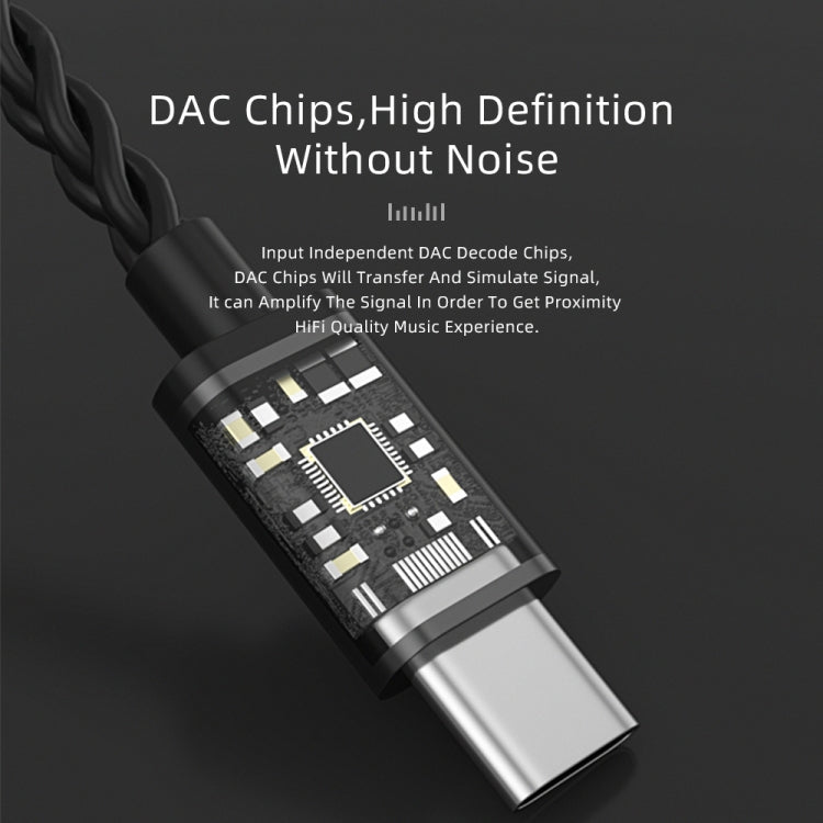 CVJ V6.TC 1.25m Type-C Digital Decoding Oxygen-free Copper Earphone Cable, Style:0.78mm(Black)