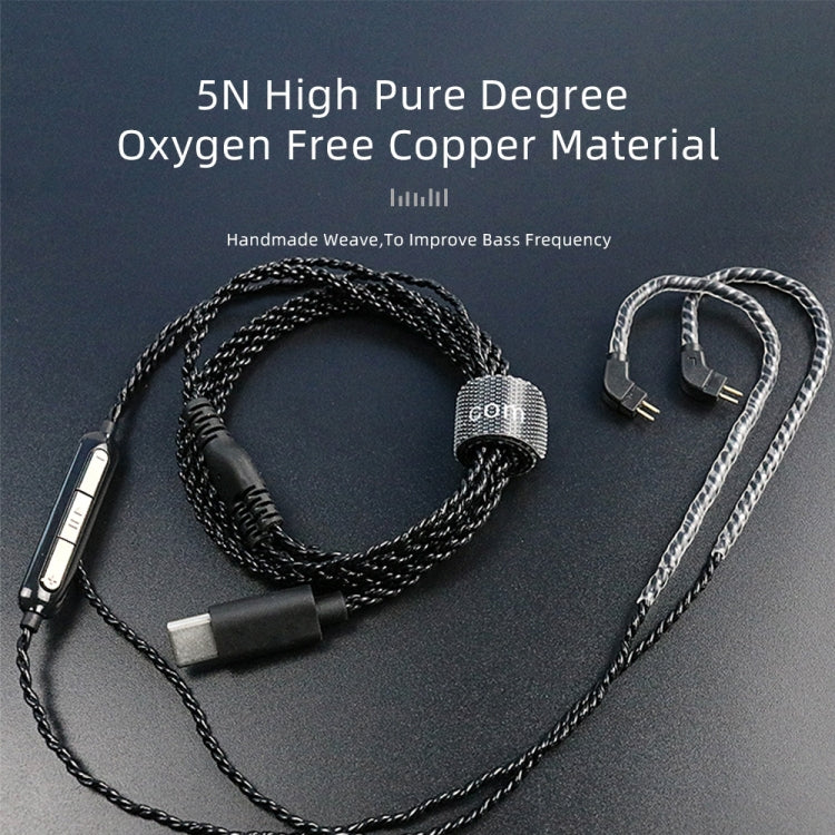 CVJ V6.TC 1.25m Type-C Digital Decoding Oxygen-free Copper Earphone Cable, Style:0.78mm(Black)