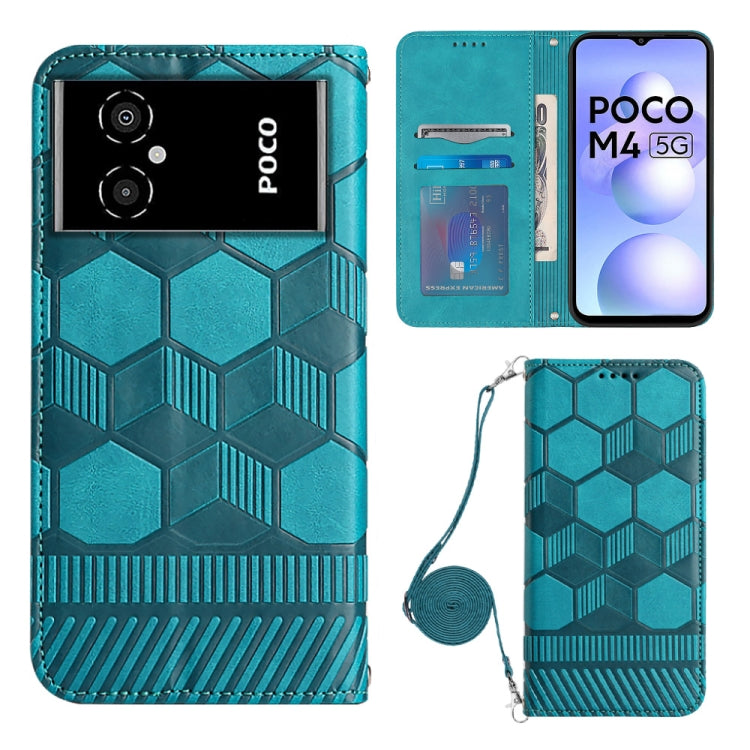 For Xiaomi Poco M4 5G Crossbody Football Texture Magnetic PU Phone Case
