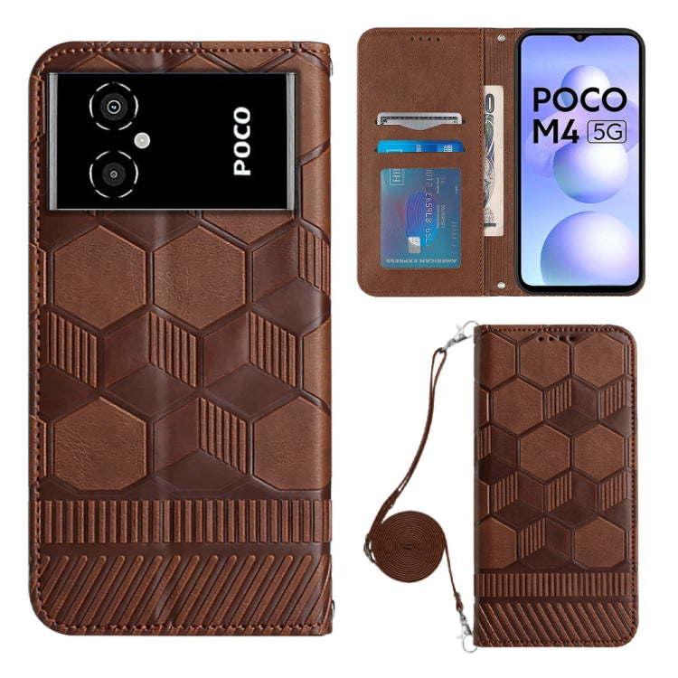 For Xiaomi Poco M4 5G Crossbody Football Texture Magnetic PU Phone Case