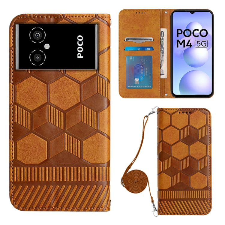 For Xiaomi Poco M4 5G Crossbody Football Texture Magnetic PU Phone Case