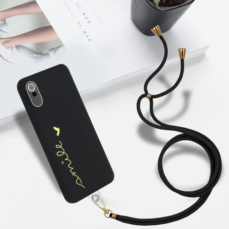 For Xiaomi Redmi 9A / 9AT / 9i Indian Gilding Line TPU Phone Case with Strap