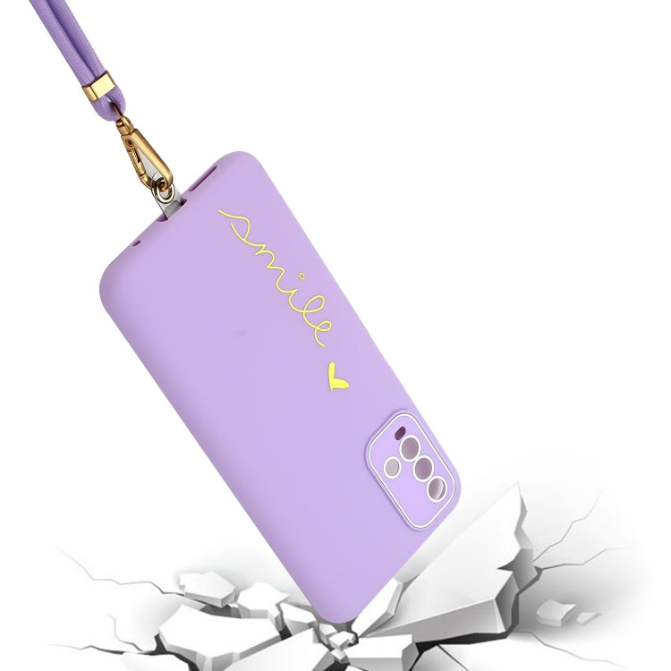 For Xiaomi Redmi 9T Global / 9 Power Gilding Line TPU Phone Case with Strap