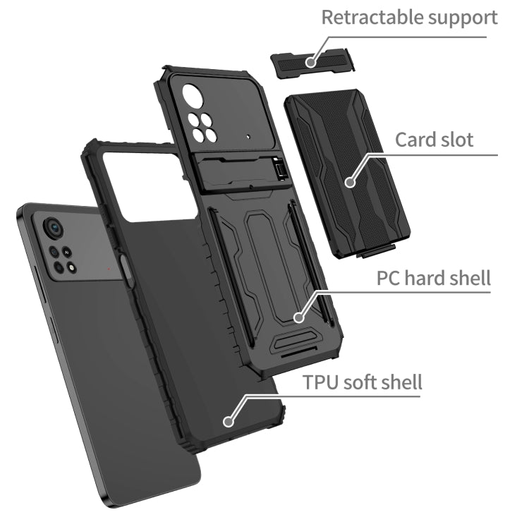 For Xiaomi Poco X4 Pro 5G Kickstand Armor Card Wallet Phone Case