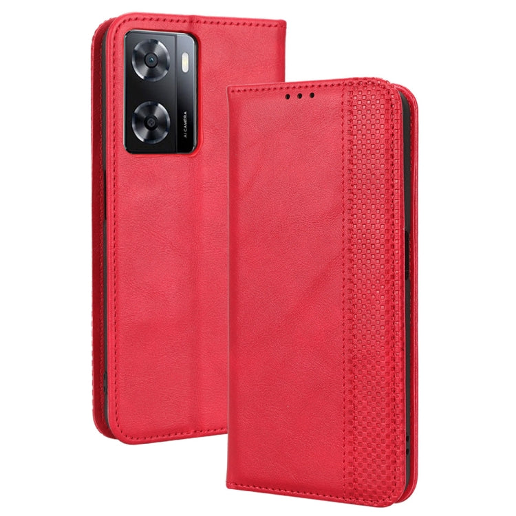 For OPPO A57 5G / 4G Magnetic Buckle Retro Texture Leather Phone Case