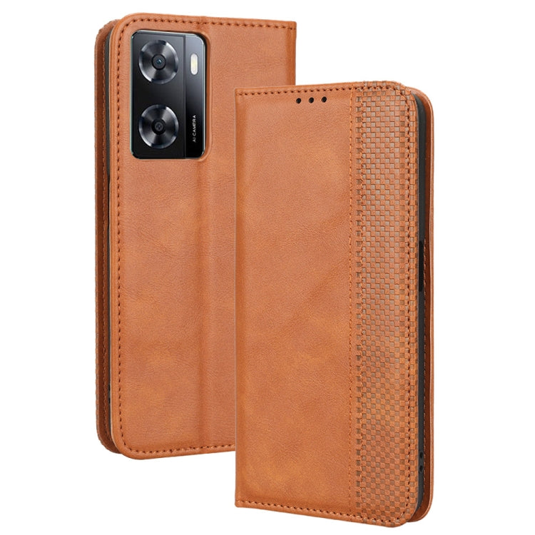 For OPPO A57 5G / 4G Magnetic Buckle Retro Texture Leather Phone Case