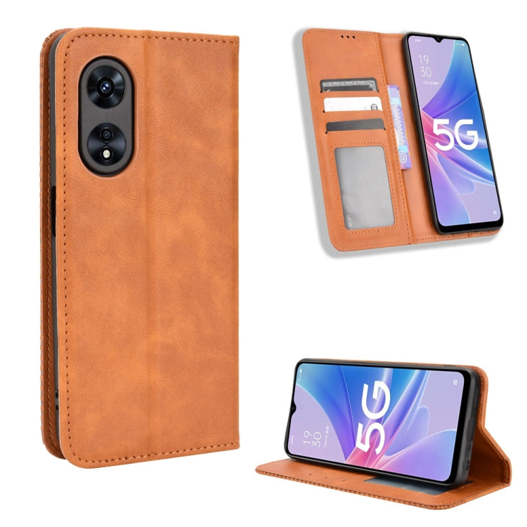 For OPPO A97 5G Magnetic Buckle Retro Texture Leather Phone Case