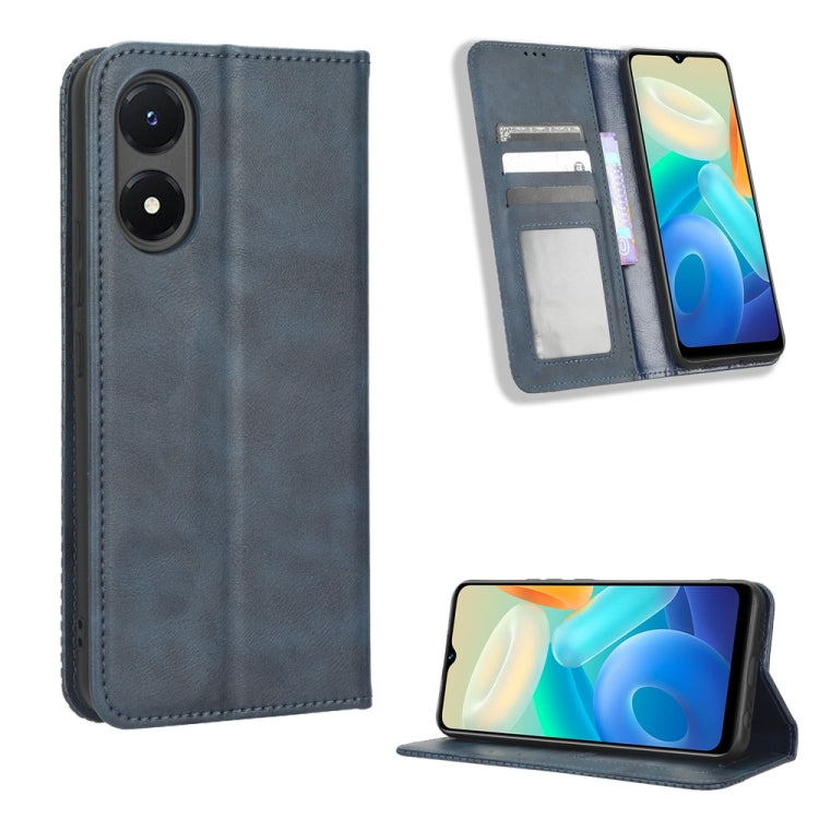 For vivo Y02s Magnetic Buckle Retro Texture Leather Phone Case
