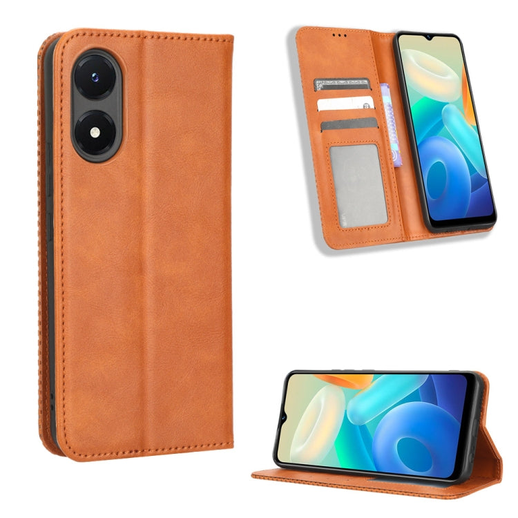 For vivo Y02s Magnetic Buckle Retro Texture Leather Phone Case