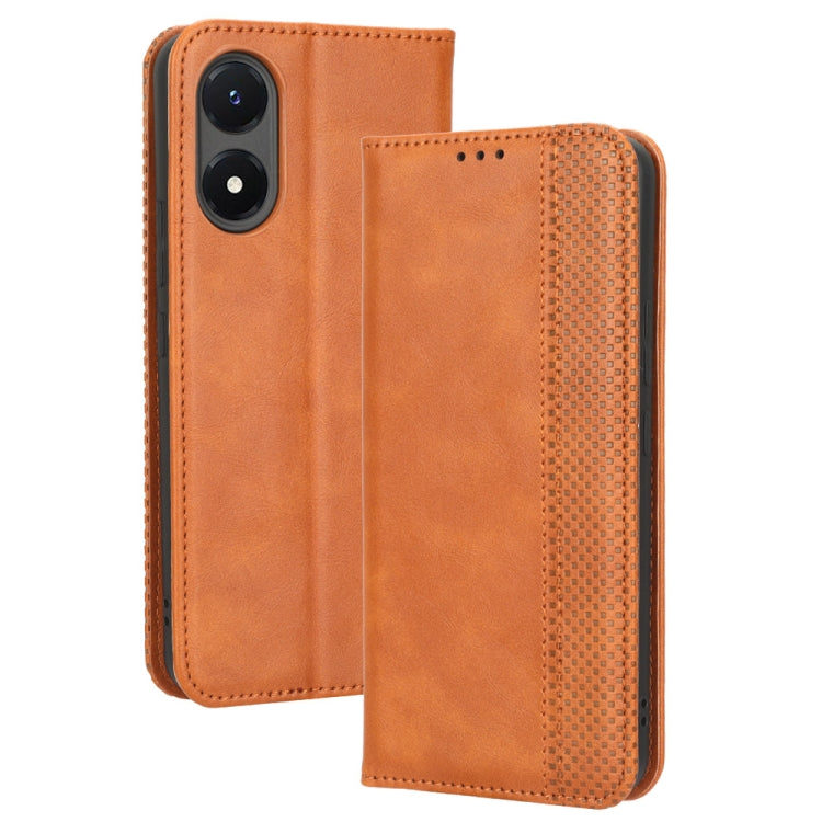 For vivo Y02s Magnetic Buckle Retro Texture Leather Phone Case