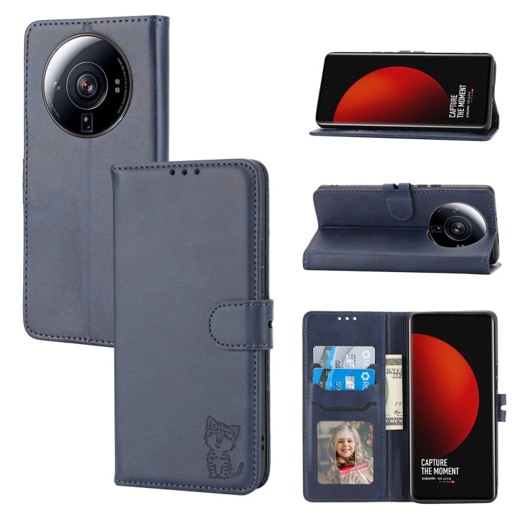 For Xiaomi 12S Ultra Embossed Happy Cat Pattern Flip Leather Phone Case