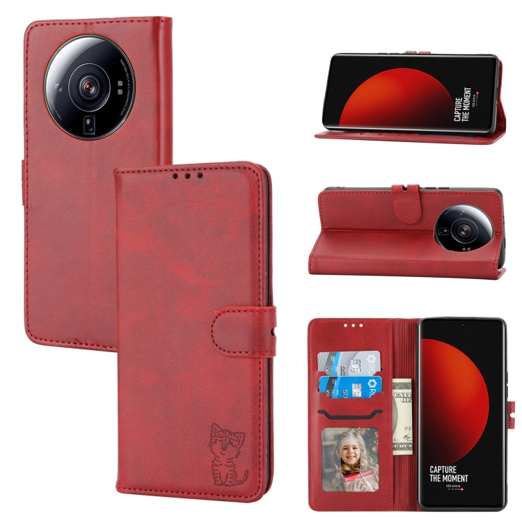 For Xiaomi 12S Ultra Embossed Happy Cat Pattern Flip Leather Phone Case