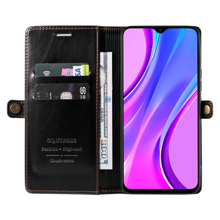 For Xiaomi Redmi 9 GQUTROBE RFID Blocking Oil Wax Leather Phone Case