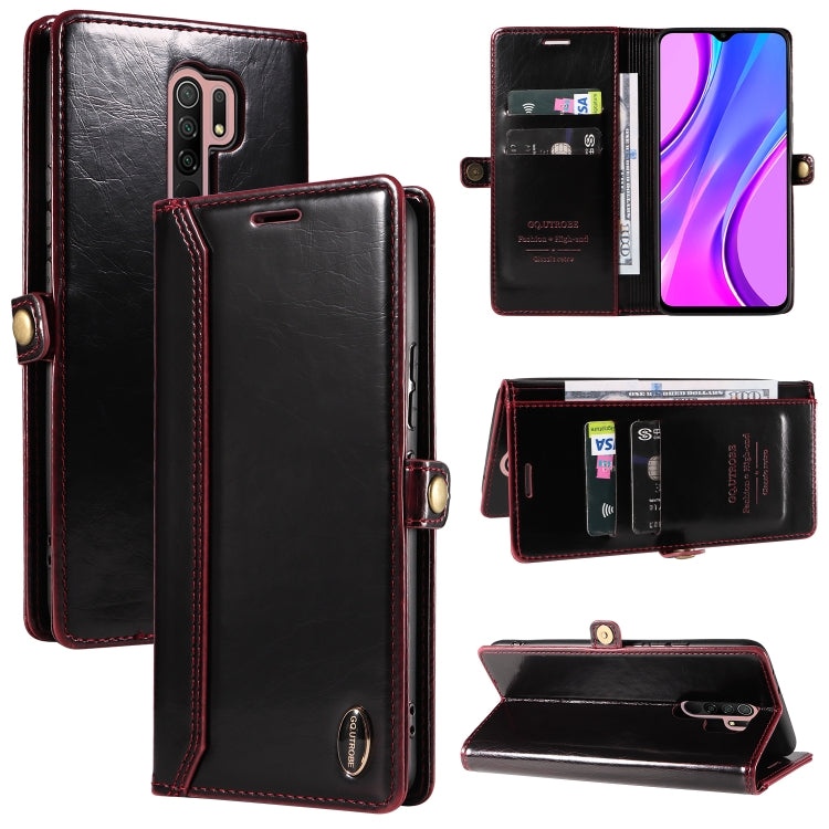 For Xiaomi Redmi 9 GQUTROBE RFID Blocking Oil Wax Leather Phone Case