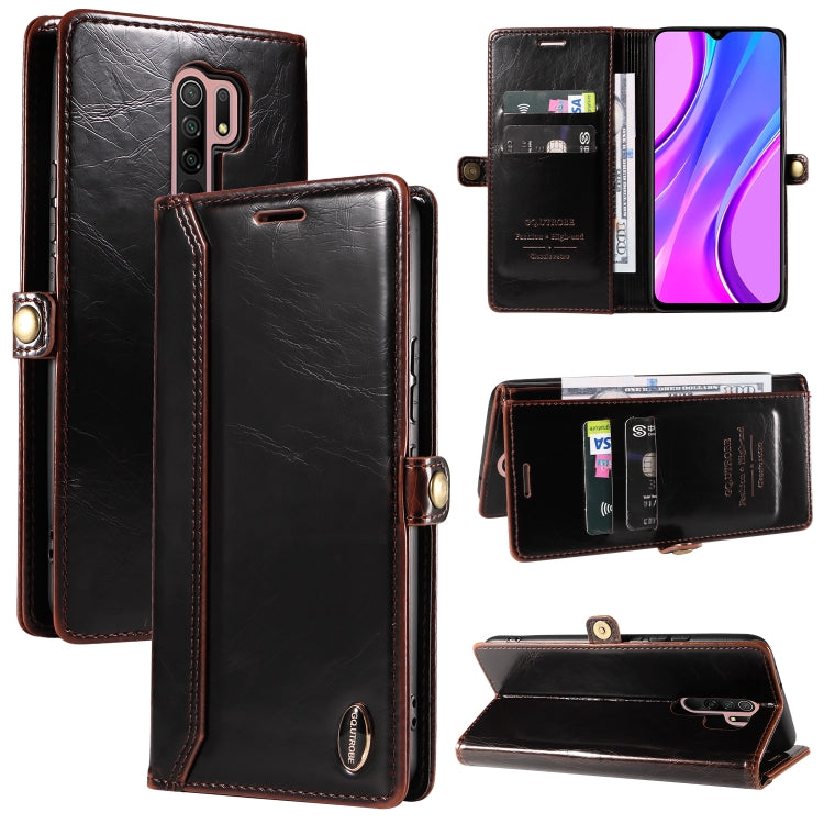 For Xiaomi Redmi 9 GQUTROBE RFID Blocking Oil Wax Leather Phone Case