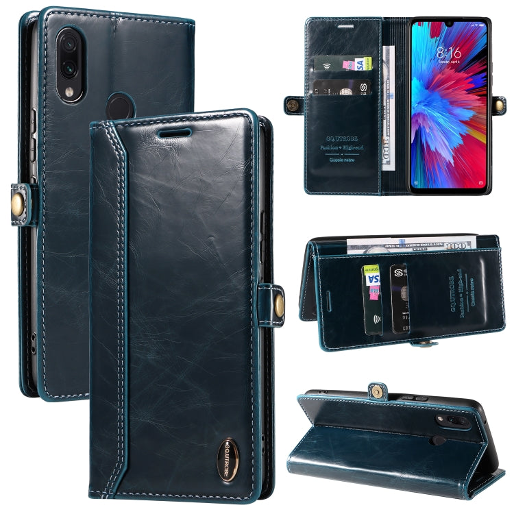 For Xiaomi Redmi Note 7 GQUTROBE RFID Blocking Oil Wax Leather Phone Case