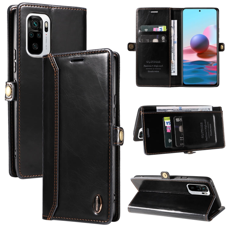 For Xiaomi Redmi Note 10 4G GQUTROBE RFID Blocking Oil Wax Leather Phone Case