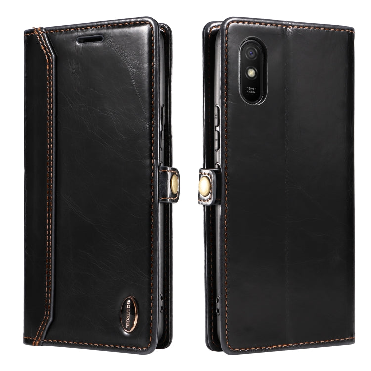 For Xiaomi Redmi 9A GQUTROBE RFID Blocking Oil Wax Leather Phone Case