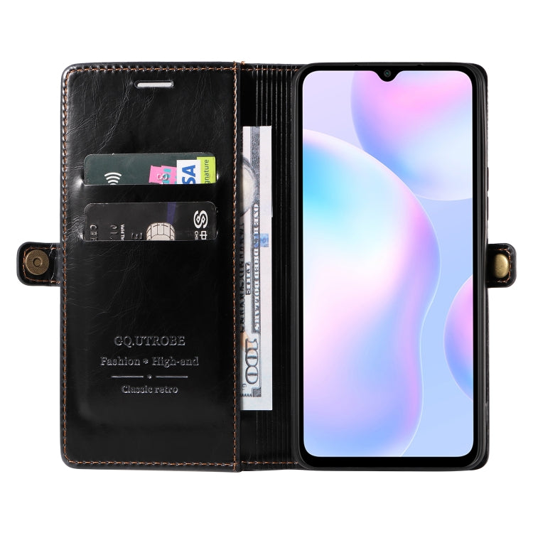 For Xiaomi Redmi 9A GQUTROBE RFID Blocking Oil Wax Leather Phone Case