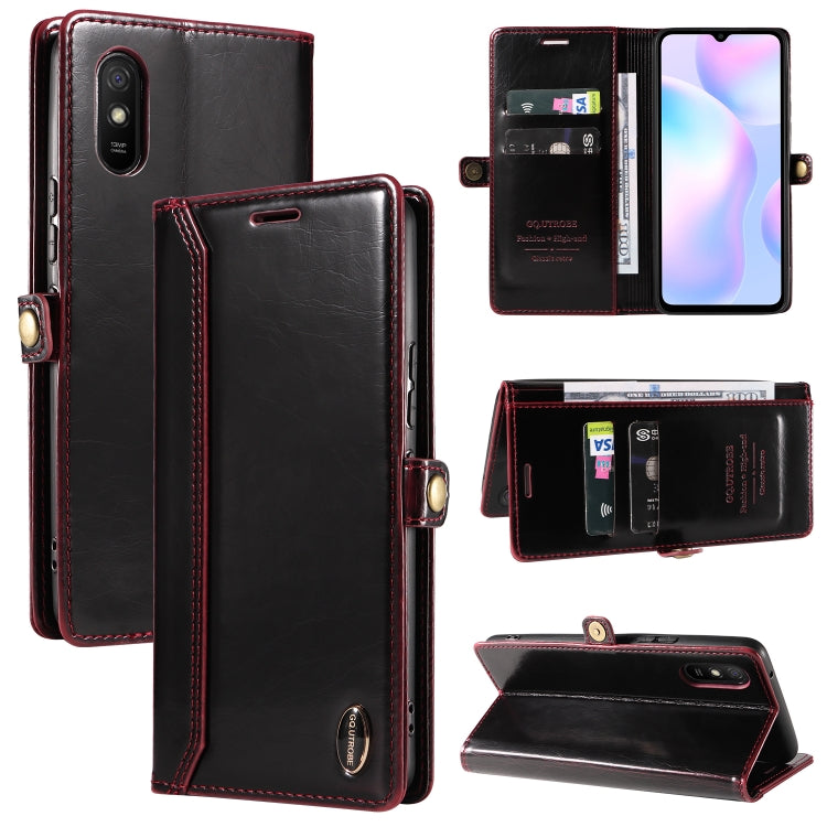 For Xiaomi Redmi 9A GQUTROBE RFID Blocking Oil Wax Leather Phone Case