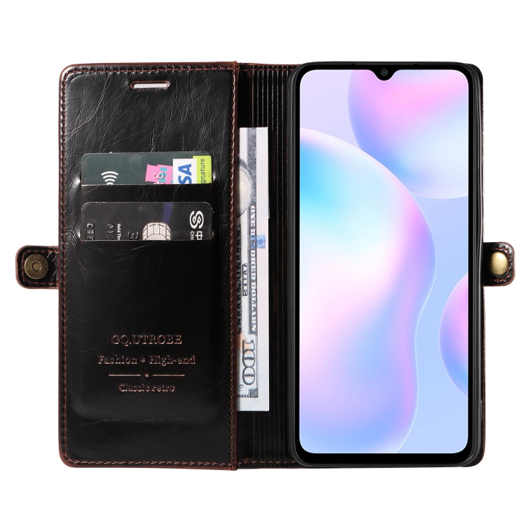 For Xiaomi Redmi 9A GQUTROBE RFID Blocking Oil Wax Leather Phone Case