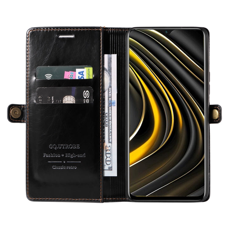 For Xiaomi Redmi 9T / Poco M3 GQUTROBE RFID Blocking Oil Wax Leather Phone Case