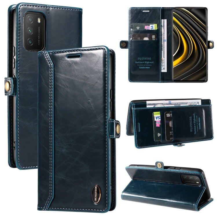 For Xiaomi Redmi 9T / Poco M3 GQUTROBE RFID Blocking Oil Wax Leather Phone Case