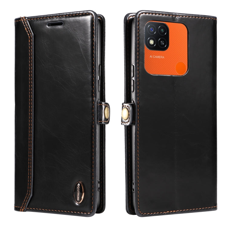For Xiaomi Redmi 10A / 9C GQUTROBE RFID Blocking Oil Wax Leather Phone Case