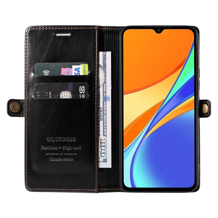 For Xiaomi Redmi 10A / 9C GQUTROBE RFID Blocking Oil Wax Leather Phone Case