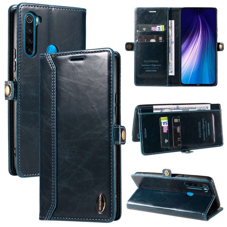 For Xiaomi Redmi Note 8 GQUTROBE RFID Blocking Oil Wax Leather Phone Case