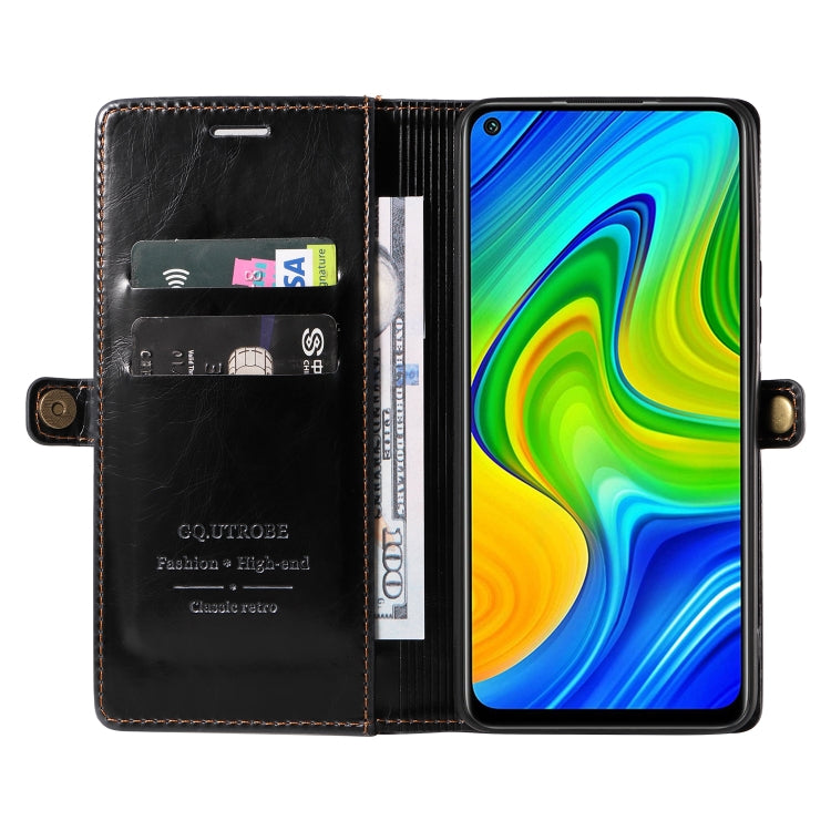 For Xiaomi Redmi Note 9 GQUTROBE RFID Blocking Oil Wax Leather Phone Case