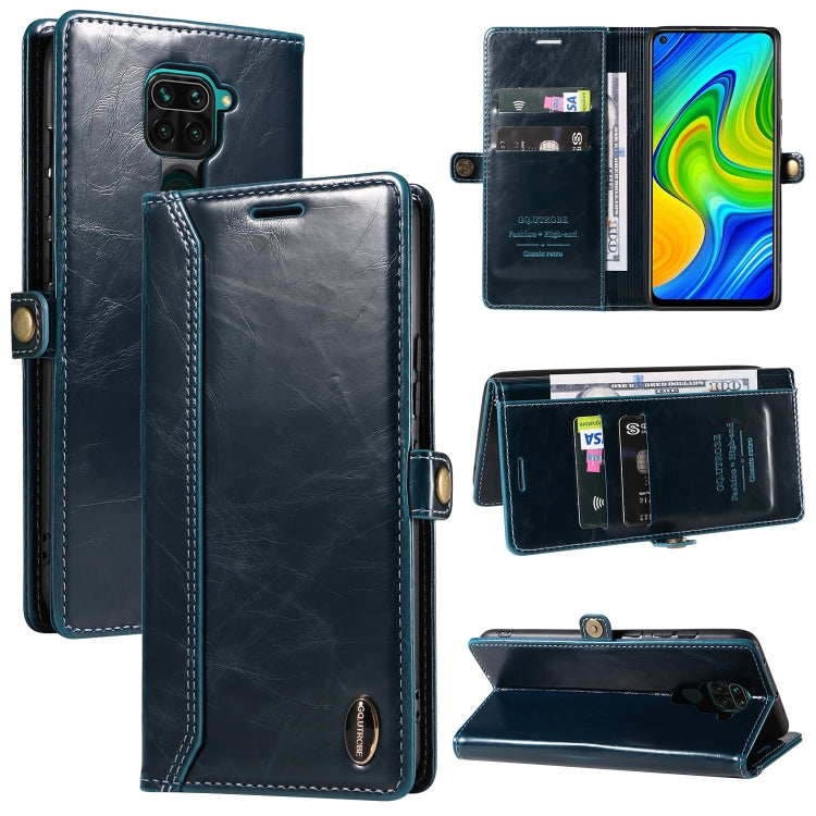 For Xiaomi Redmi Note 9 GQUTROBE RFID Blocking Oil Wax Leather Phone Case