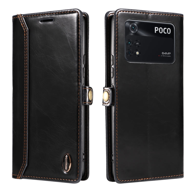 For Xiaomi Poco M4 Pro GQUTROBE RFID Blocking Oil Wax Leather Phone Case