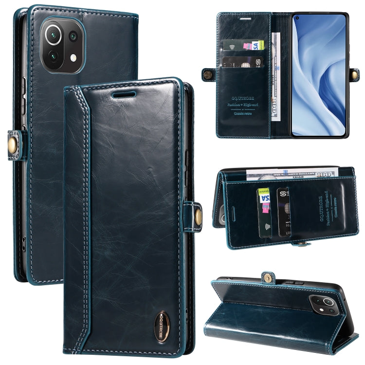 For Xiaomi Mi 11 Lite GQUTROBE RFID Blocking Oil Wax Leather Phone Case