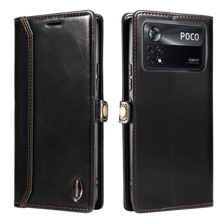 For Xiaomi Poco X4 Pro 5G GQUTROBE RFID Blocking Oil Wax Leather Phone Case