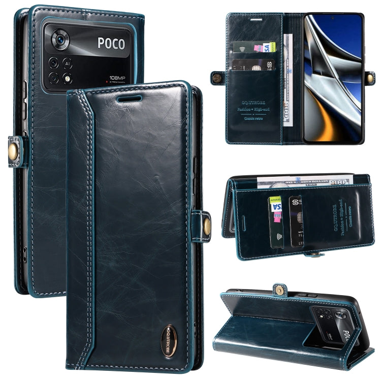For Xiaomi Poco X4 Pro 5G GQUTROBE RFID Blocking Oil Wax Leather Phone Case
