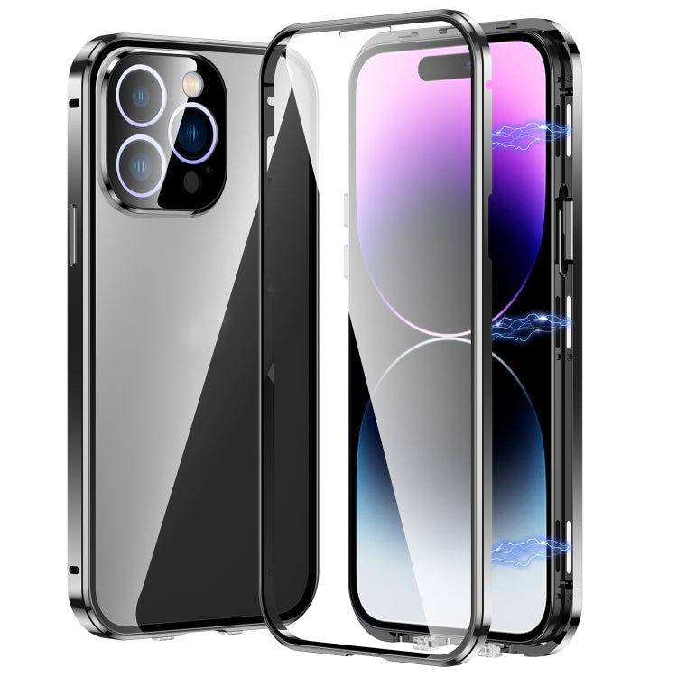 For iPhone 14 Pro Magnetic Double-buckle HD Tempered Glass Phone Case