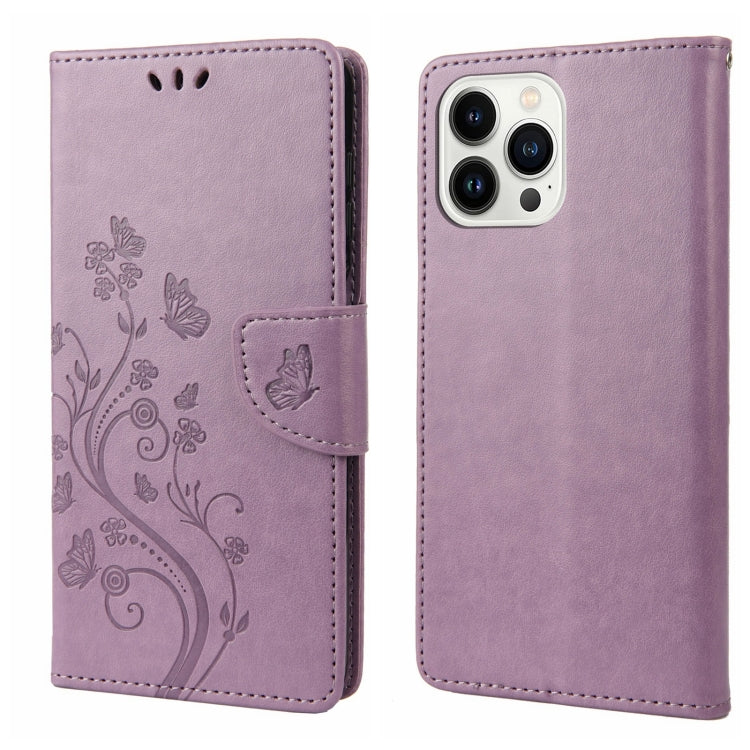 For iPhone 14 Pro Butterfly Flower Pattern Flip Leather Phone Case