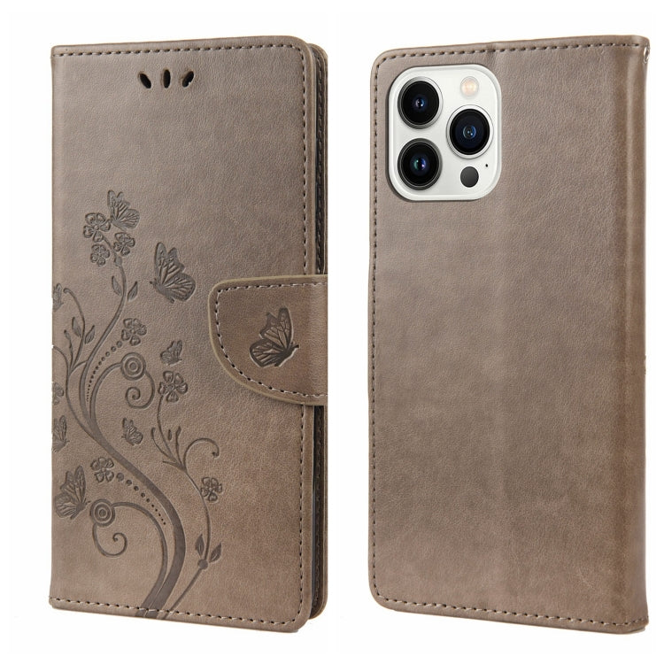 For iPhone 14 Pro Butterfly Flower Pattern Flip Leather Phone Case