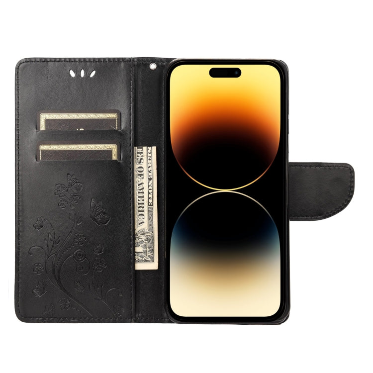 For iPhone 14 Pro Butterfly Flower Pattern Flip Leather Phone Case