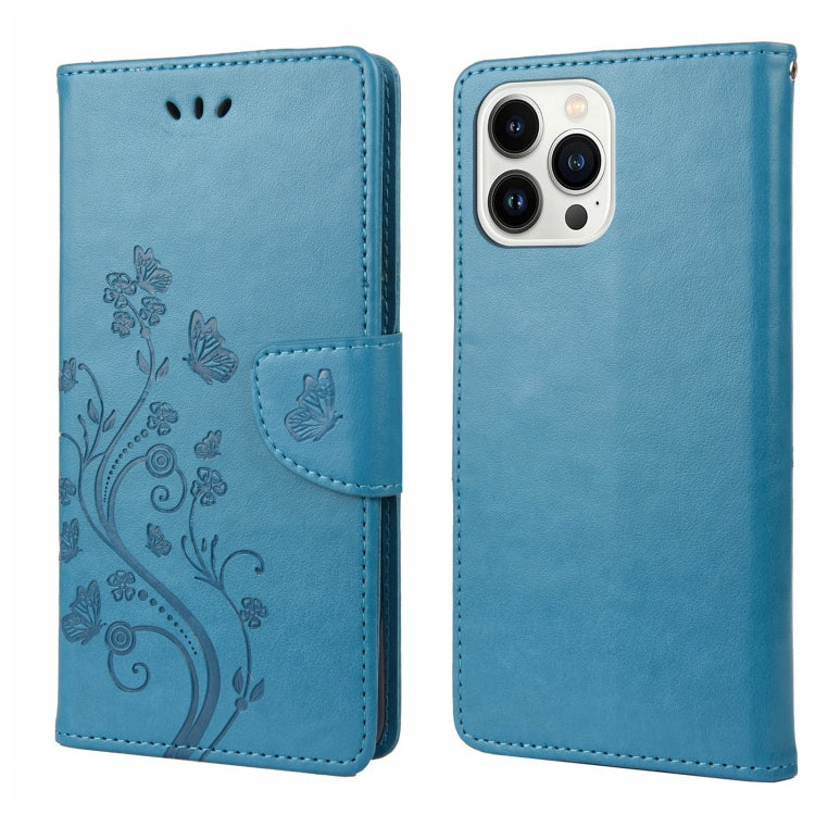 For iPhone 14 Pro Butterfly Flower Pattern Flip Leather Phone Case