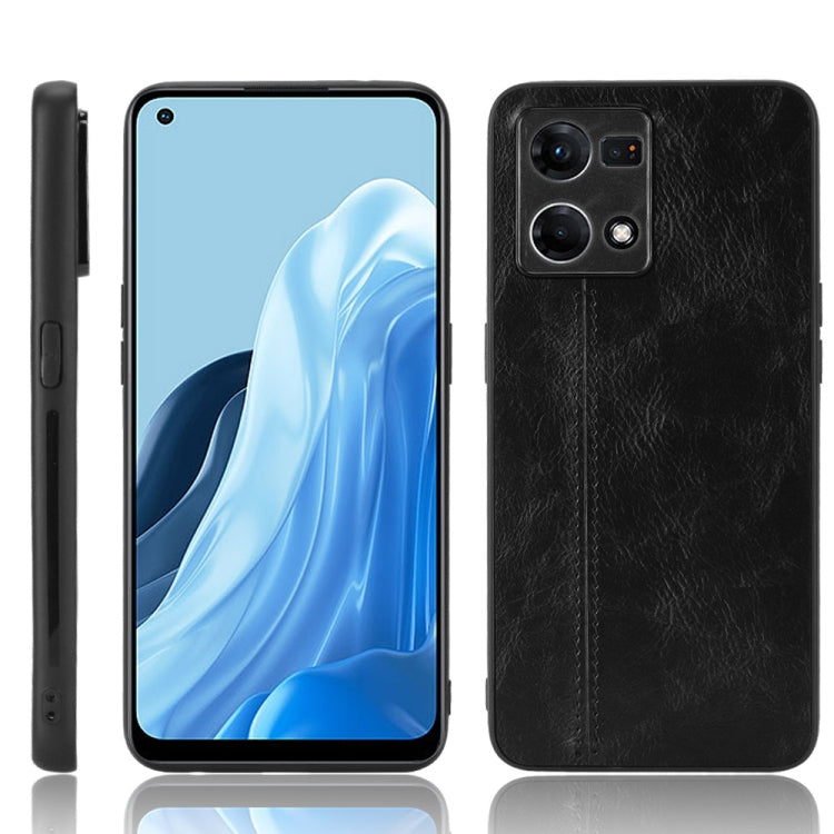 For OPPO Reno7 4G Sewing Cow Pattern Skin PC + PU + TPU Case