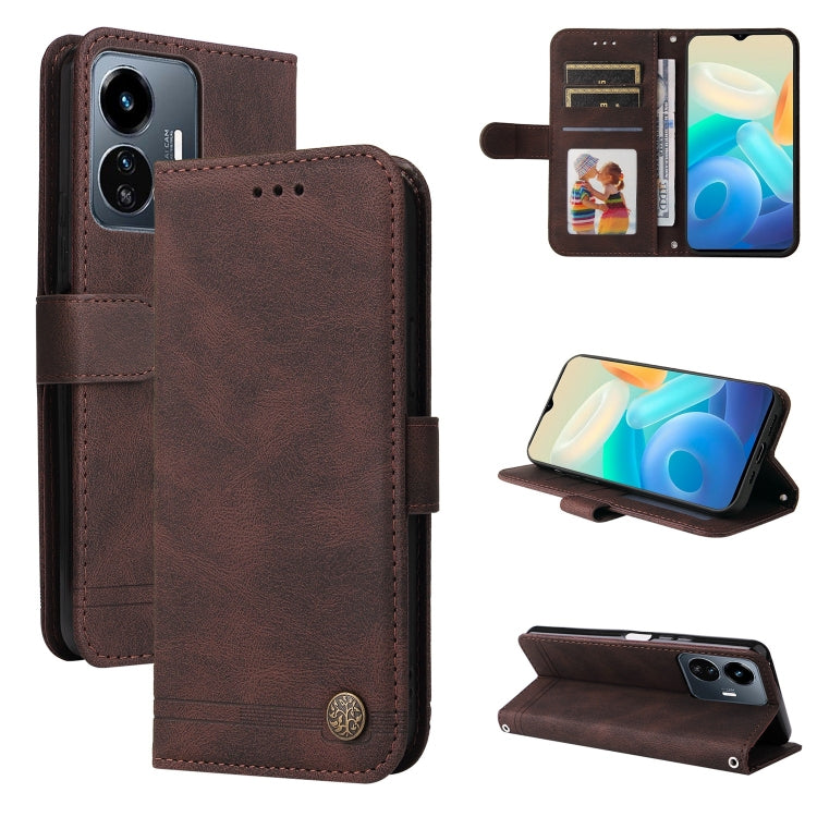 For vivo Y77 5G Skin Feel Life Tree Metal Button Leather Phone Case