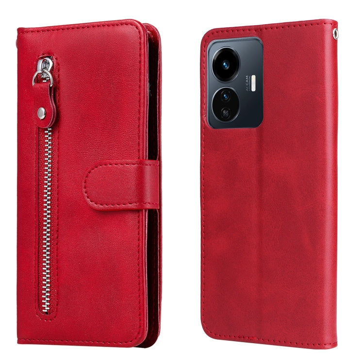 For vivo Y77 5G Calf Texture Zipper Leather Phone Case