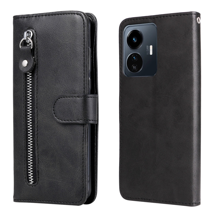 For vivo Y77 5G Calf Texture Zipper Leather Phone Case